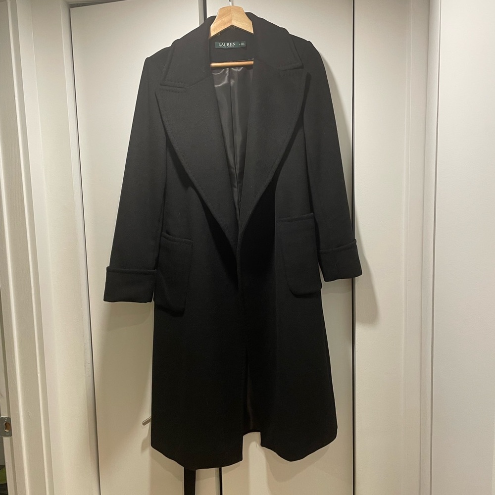 Black wool coat by Ralph Laurent, flawless